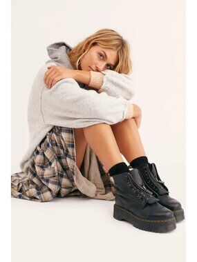 Dr. Martens Black Leather Platform Lace-Up Ankle Boots